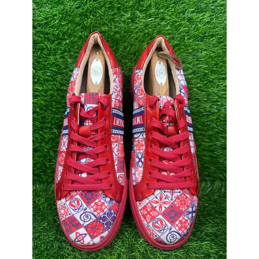 UMYOGO Mens EU 46 USA 12 Red Blue Geometric Graphic Print Low Top Sneakers